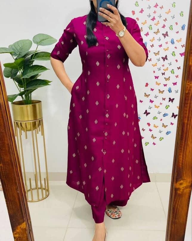 Designer Co-Ords Set in Aline Kurti & Pant With Pocket