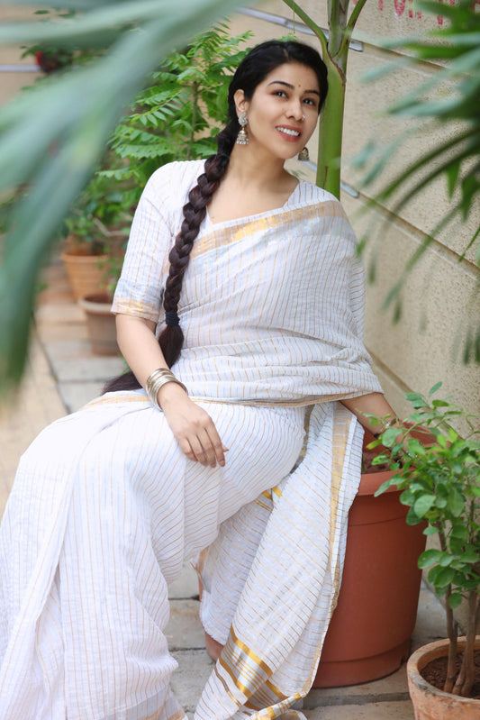 Silver Gold Cotton Ready to Wear Saree & Normal Saree | Premium Original Quality