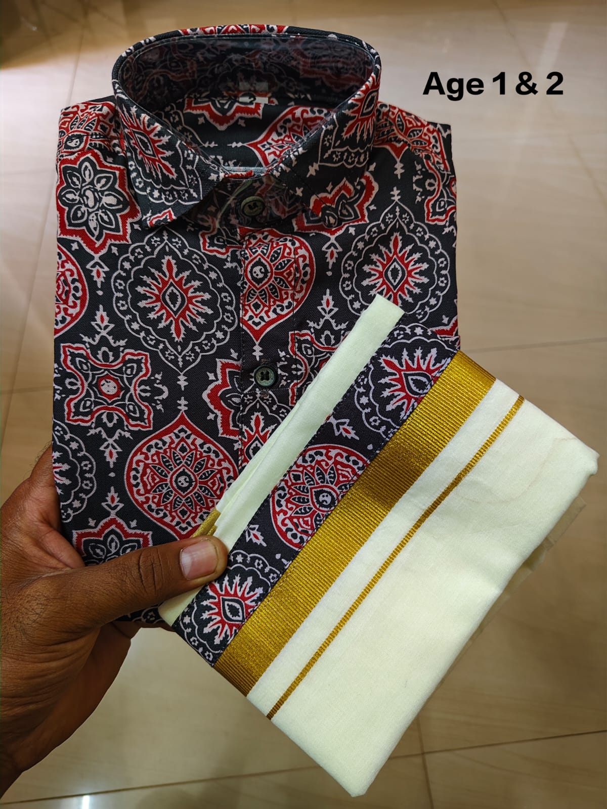 Ajrakh Print Kid's Mundu Shirt Combo | Original Premium Quality Limited Stock