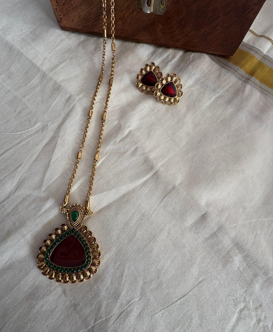 Single Pendant Neck Set – Dark Green