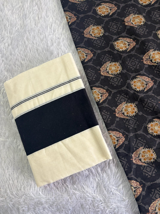 Kattikara Premium Cotton Set Mundu with Blouse Combo – Traditional Kerala Wear