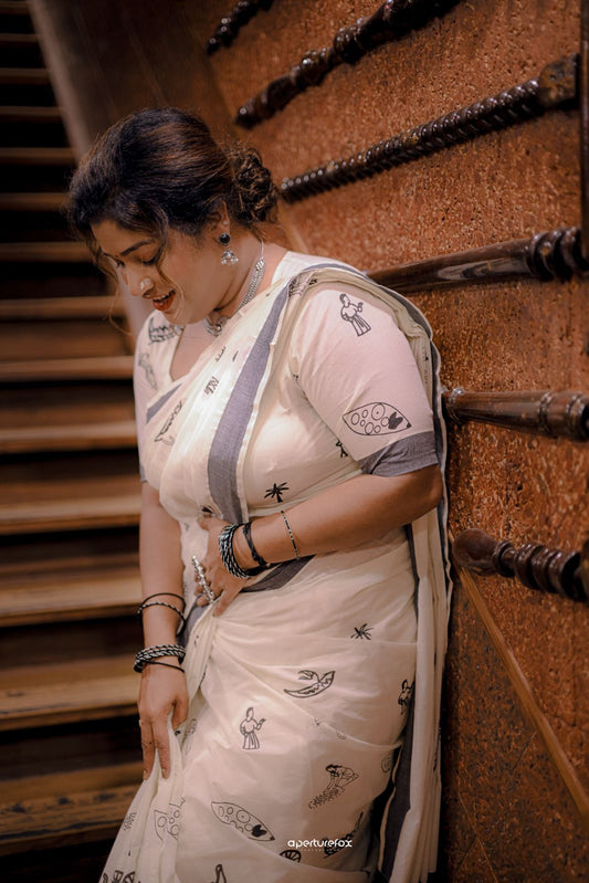 Onam Mood Printed Cotton Saree – Premium Quality