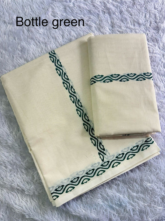 Flowers Waves Print Set Mundu – Premium Quality