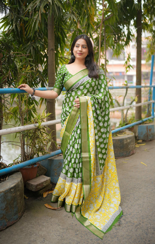 Fancy Ajrakh Style Printed Saree - Premium Quality
