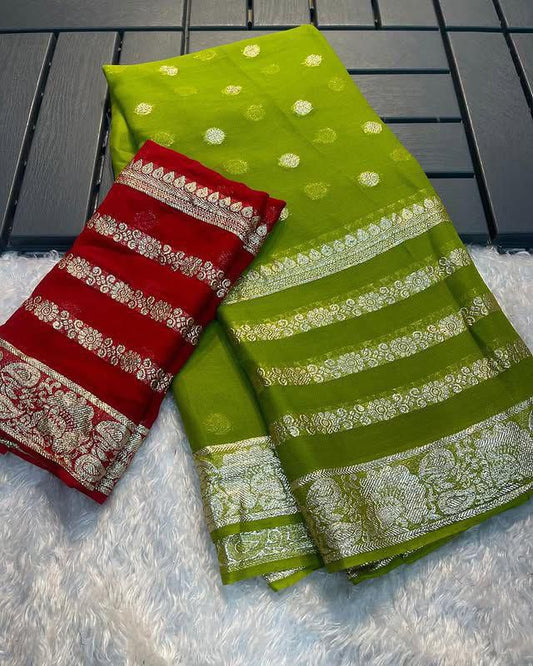 Viscose Georgette Saree With Contrast Blouse