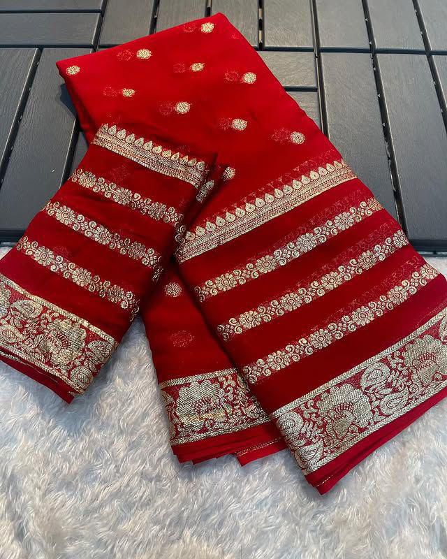 Viscose Georgette Saree With Contrast Blouse