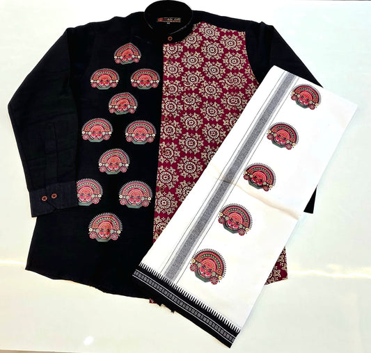 Ajrakh Kerala Onam Special Set Mundu & Shirts