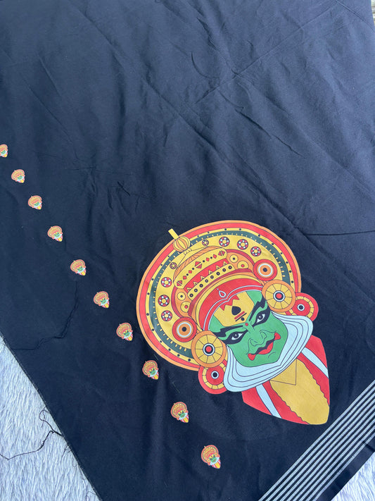 Black Big Theyam & Kathakali Print Single Dhothi