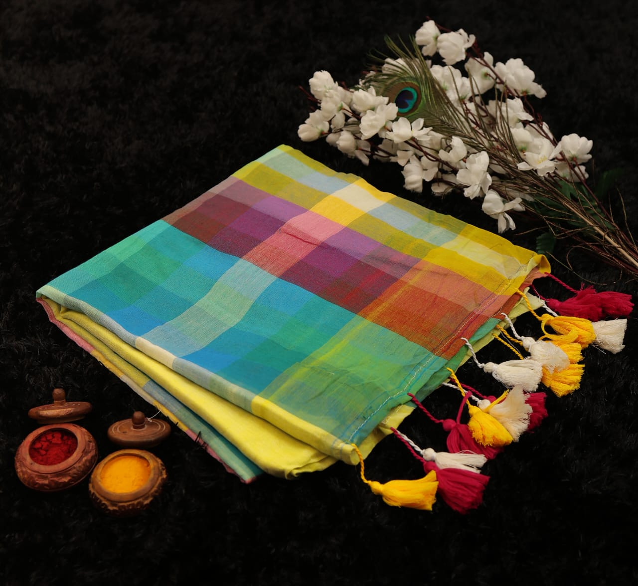 Exclusive Multi-Colour Mul Cotton Rainbow Saree β Summer Collection