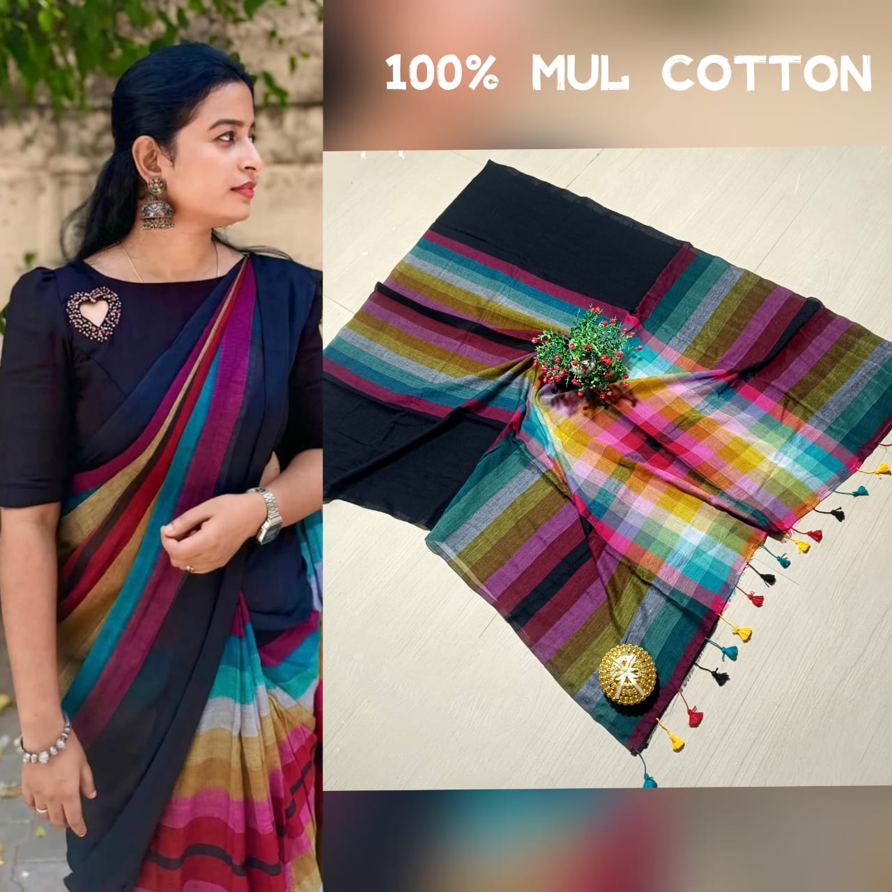 Exclusive Multi-Colour Mul Cotton Rainbow Saree β Summer Collection