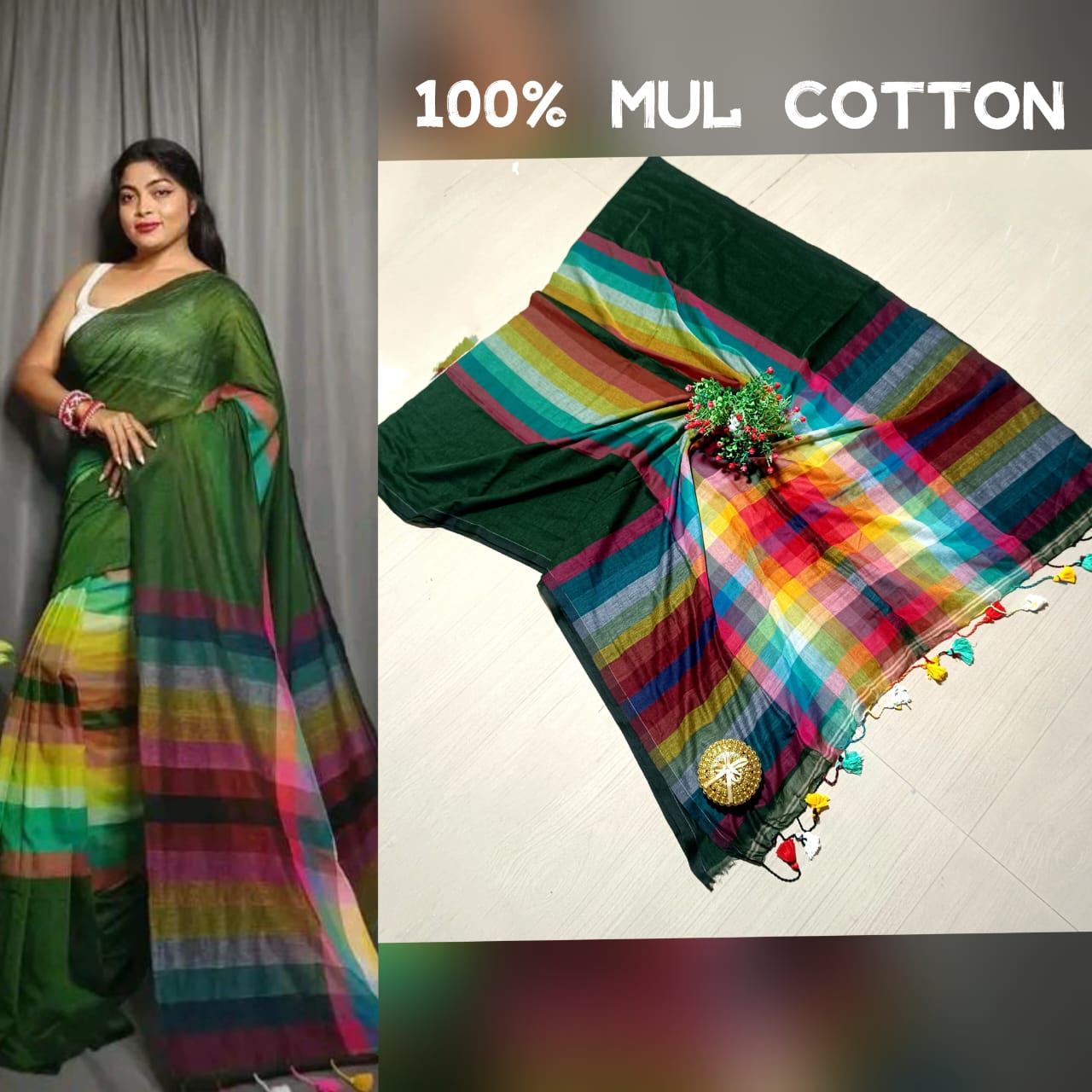 Exclusive Multi-Colour Mul Cotton Rainbow Saree β Summer Collection