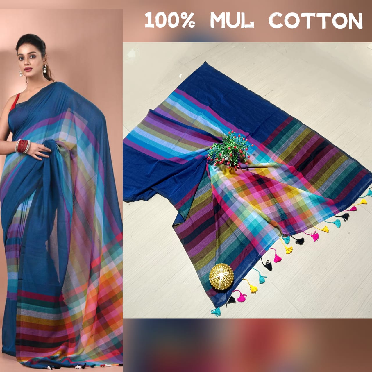 Exclusive Multi-Colour Mul Cotton Rainbow Saree β Summer Collection
