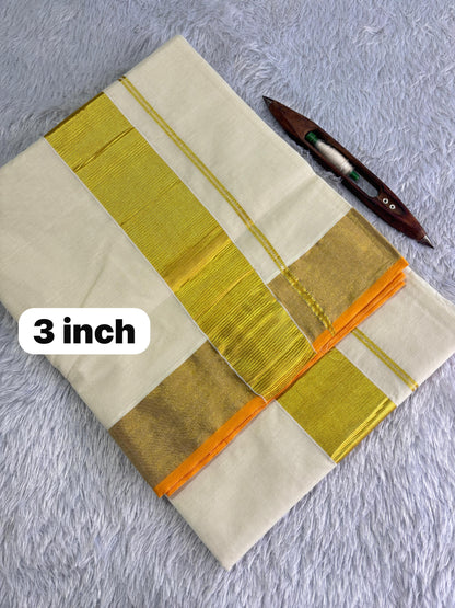 Balaramapuram Handloom Inspired Plain Cotton Kasavu Saree | Kerala Special Premium Quality Saree