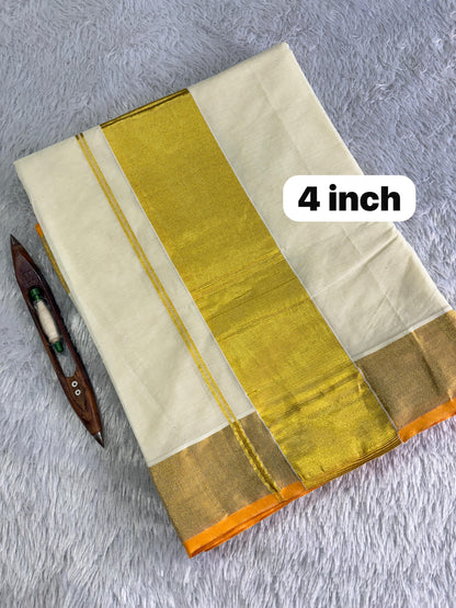 Balaramapuram Handloom Inspired Plain Cotton Kasavu Saree | Kerala Special Premium Quality Saree
