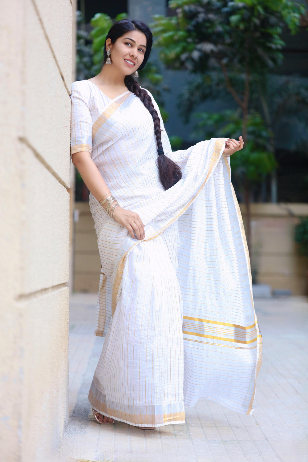 Silver Gold Cotton Ready to Wear Saree & Normal Saree | Premium Original Quality