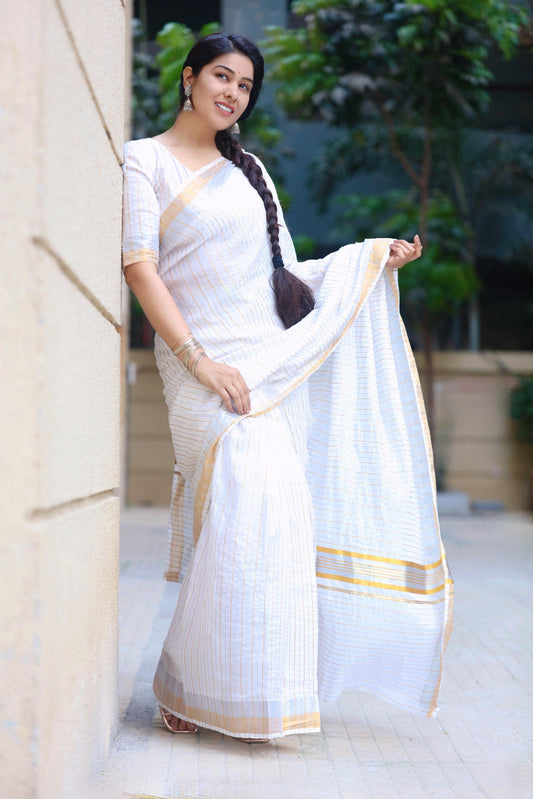 Silver Gold Cotton Ready to Wear Saree & Normal Saree | Premium Original Quality