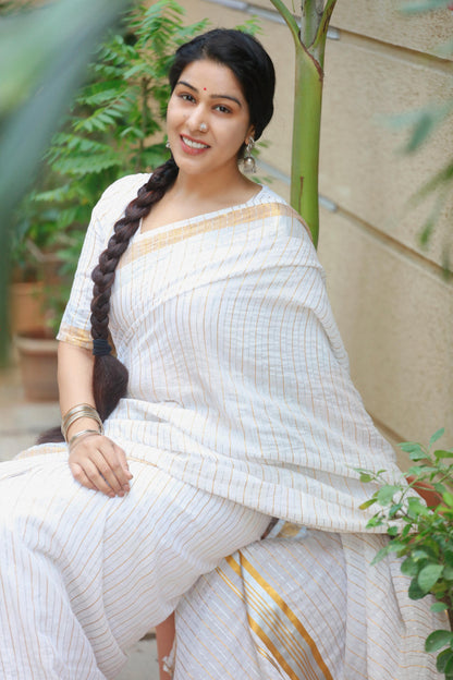 Silver Gold Cotton Ready to Wear Saree & Normal Saree | Premium Original Quality