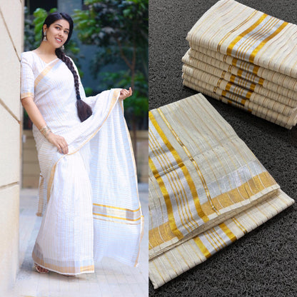 Silver Gold Cotton Ready to Wear Saree & Normal Saree | Premium Original Quality