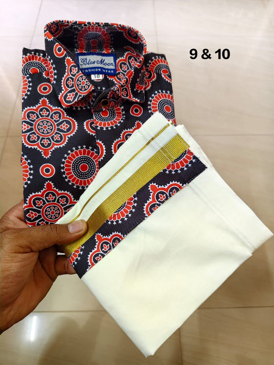 Ajrakh Print Kid's Mundu Shirt Combo |  Original Premium Quality Limited Stock
