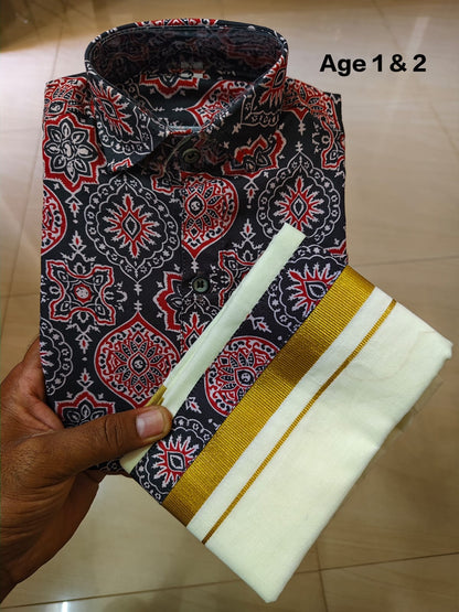 Ajrakh Print Kid's Mundu Shirt Combo |  Original Premium Quality Limited Stock