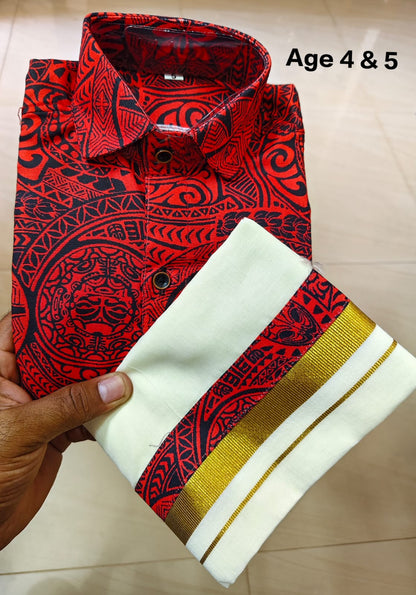 Ajrakh Print Kid's Mundu Shirt Combo |  Original Premium Quality Limited Stock