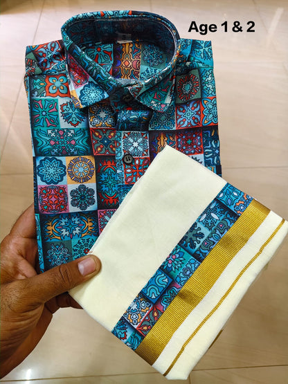 Ajrakh Print Kid's Mundu Shirt Combo |  Original Premium Quality Limited Stock