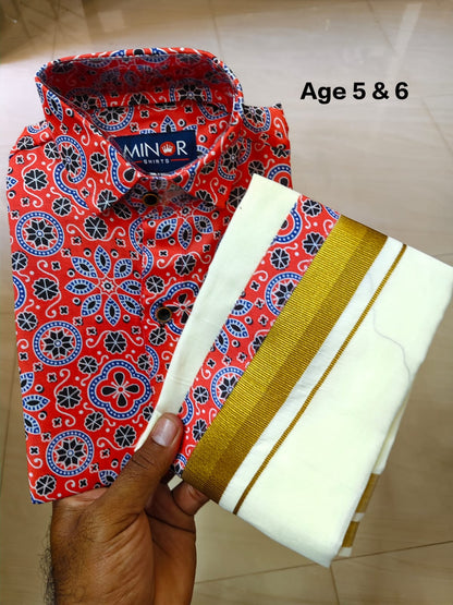 Ajrakh Print Kid's Mundu Shirt Combo |  Original Premium Quality Limited Stock