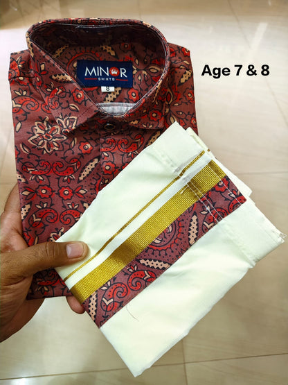 Ajrakh Print Kid's Mundu Shirt Combo |  Original Premium Quality Limited Stock