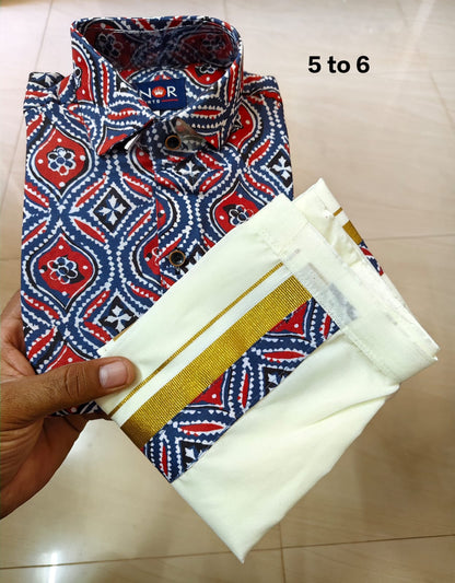 Ajrakh Print Kid's Mundu Shirt Combo |  Original Premium Quality Limited Stock