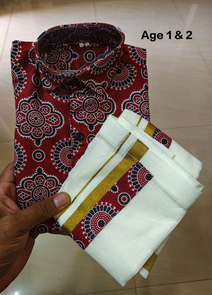 Ajrakh Print Kid's Mundu Shirt Combo |  Original Premium Quality Limited Stock