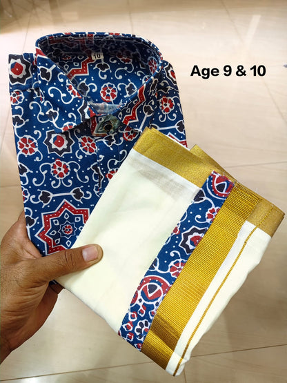 Ajrakh Print Kid's Mundu Shirt Combo |  Original Premium Quality Limited Stock