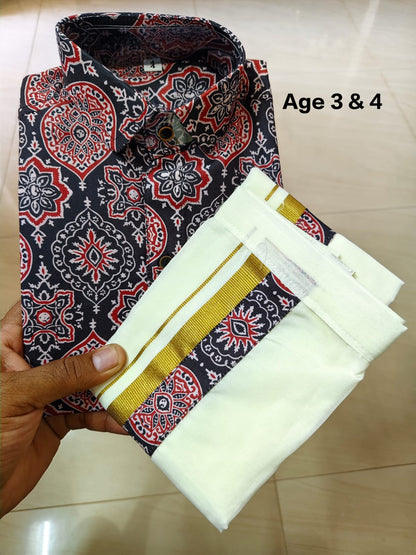 Ajrakh Print Kid's Mundu Shirt Combo |  Original Premium Quality Limited Stock