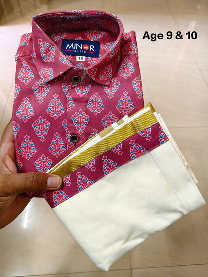 Ajrakh Print Kid's Mundu Shirt Combo |  Original Premium Quality Limited Stock