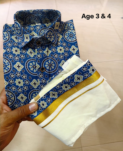 Ajrakh Print Kid's Mundu Shirt Combo |  Original Premium Quality Limited Stock