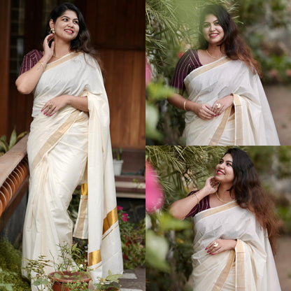 Kerala Kasavu Cotton Ready to Wear Saree