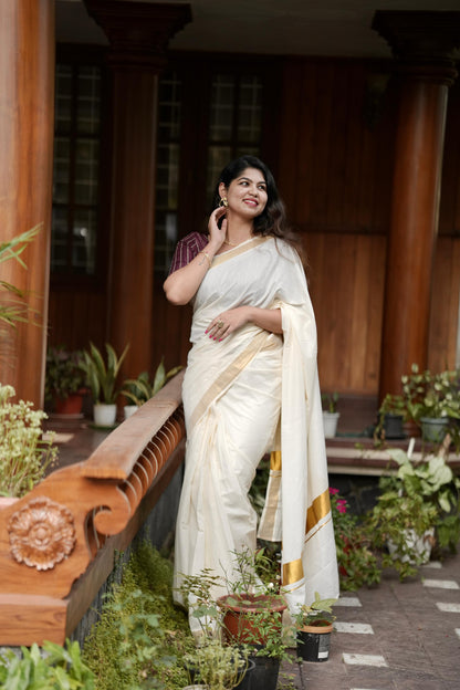 Kerala Kasavu Cotton Ready to Wear Saree