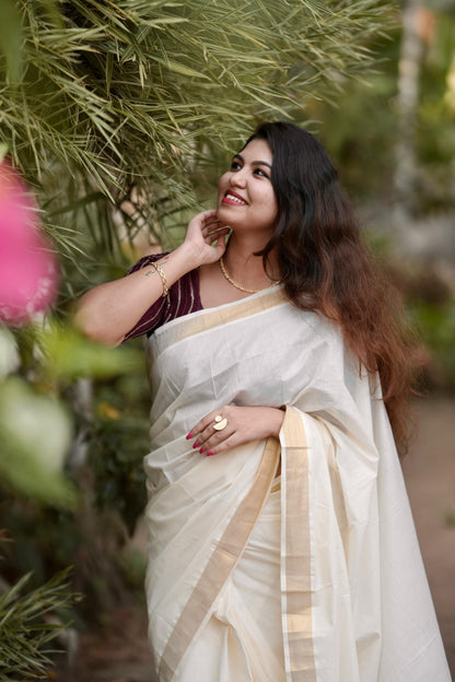 Kerala Kasavu Cotton Ready to Wear Saree
