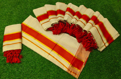 Gold Tissue Settu Mundu – Traditional Kerala Elegance