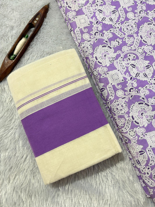 Kattikara Premium Cotton Set Mundu with Blouse Combo – Traditional Kerala Wear