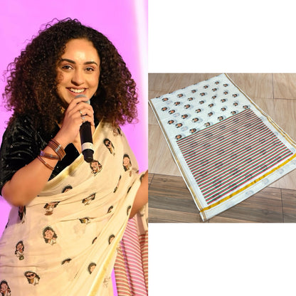 Pearle Maaney Inspired Doodle Cotton Saree – Premium Quality