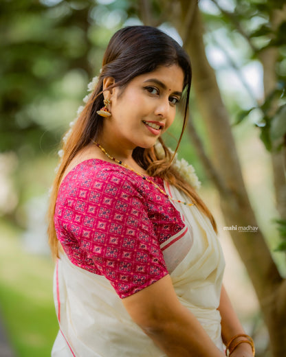 Puliyilakara Set Mundu with Readymade Blouse