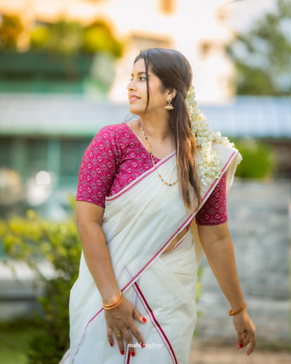 Puliyilakara Set Mundu with Readymade Blouse