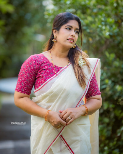 Puliyilakara Set Mundu with Readymade Blouse