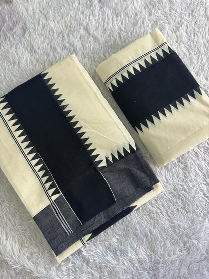 Black & Yellow Temple Design Set Mundu – Kerala Tradition