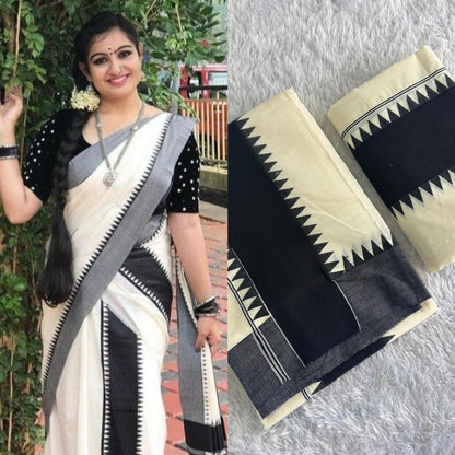 Black & Yellow Temple Design Set Mundu – Kerala Tradition