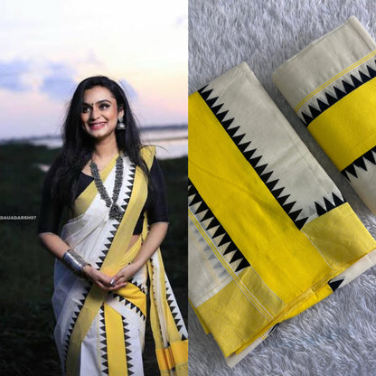 Black & Yellow Temple Design Set Mundu – Kerala Tradition