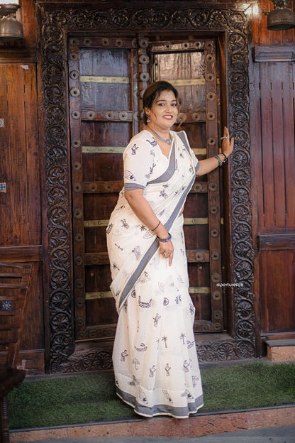 Onam Mood Printed Cotton Saree – Premium Quality