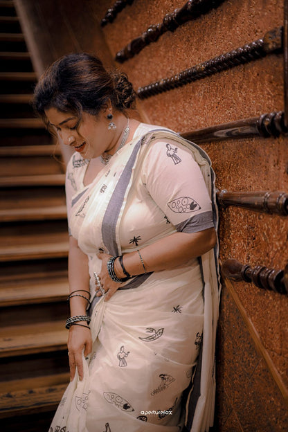 Onam Mood Printed Cotton Saree – Premium Quality