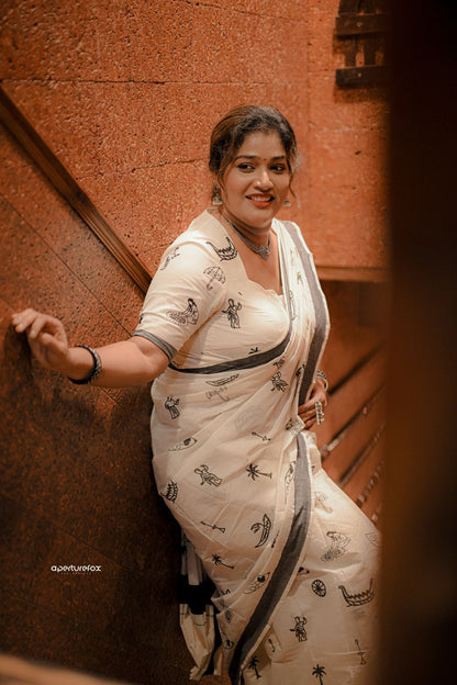 Onam Mood Printed Cotton Saree – Premium Quality