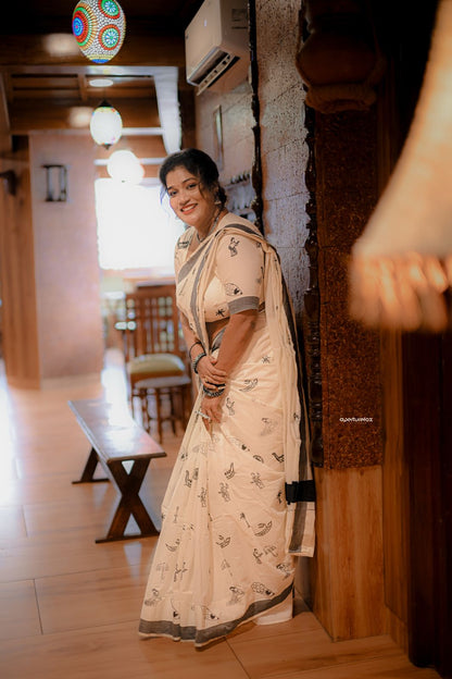 Onam Mood Printed Cotton Saree – Premium Quality